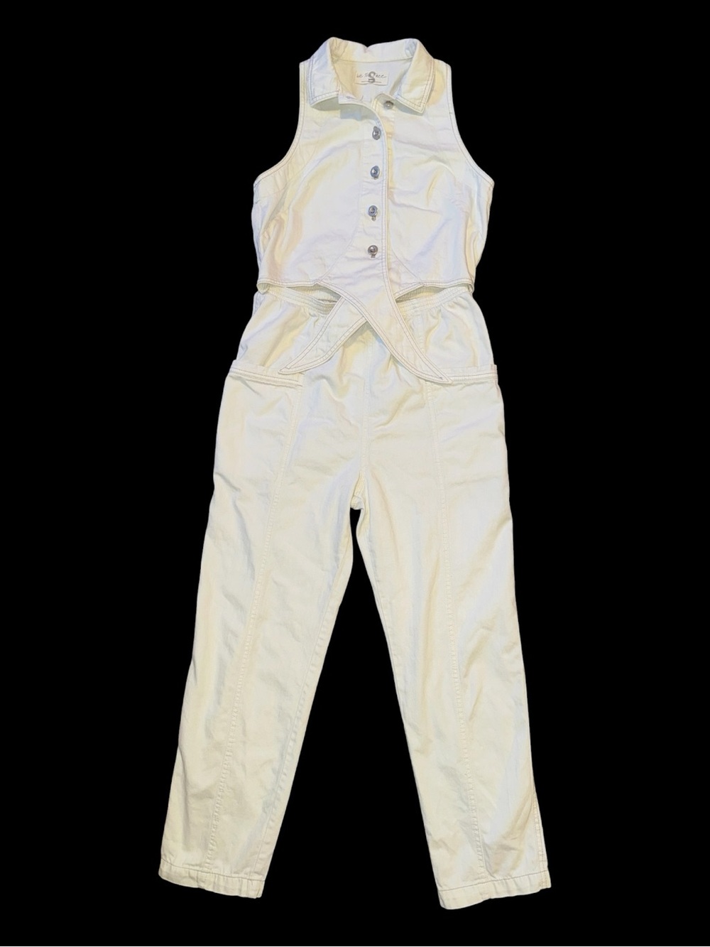 We The Free Sleeveless White Denim Jumpsuit